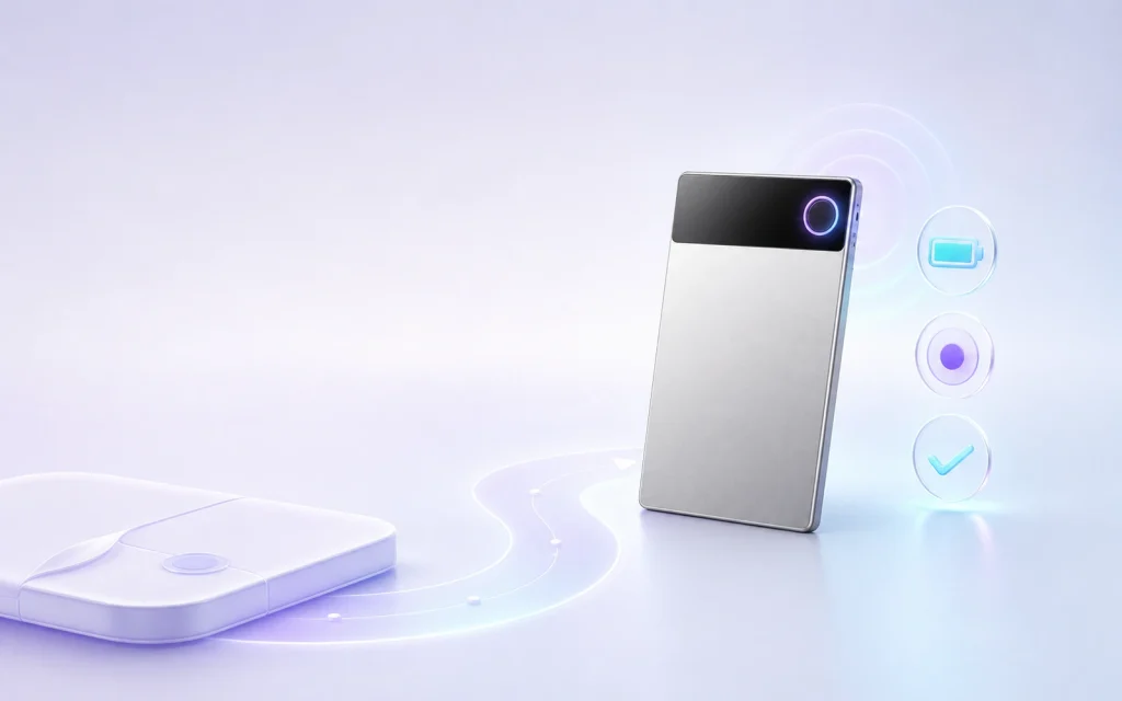 LIVVO recorder with power, battery, recording, and ready status indicators
